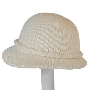 Vintage Hansen Knit Ivory Cloche Hat. 21" Circumference.